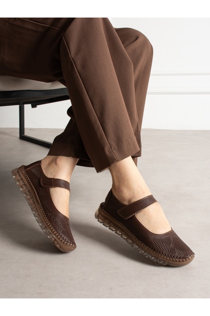 Mari̇o Brown Genuine Leather Women's Ballerinas