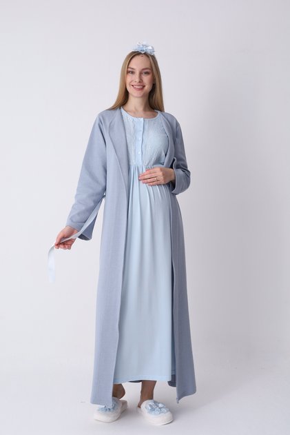Maternity-Pregnancy Set of 2 with Short Sleeve Nightgown and Robe