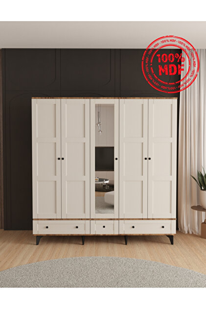 Teen & Bright TOPRAK 5 KAPAKLI ÇEKMECELİ GARDIROP - TAMAMI MDF