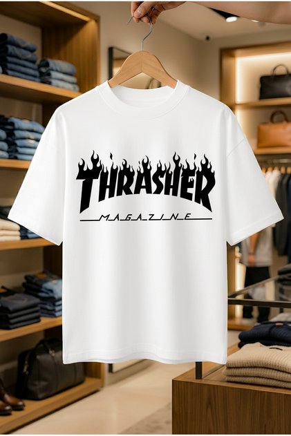 Summer Short Sleeve T-Shirt Anti-Sweat Cotton Printed T-Shirt Thrasher Flame Logo