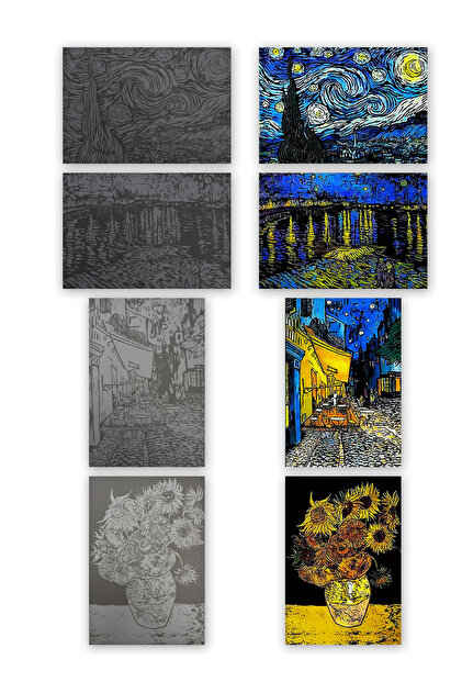 Kazart Van Gogh Koleksiyonu 4'lü Set Kazıma Sanatı Scratch Art A3