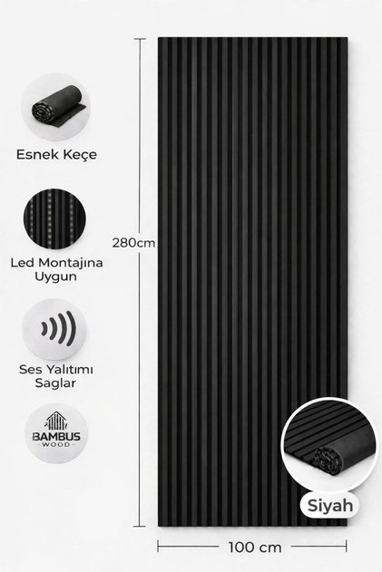 Mdf Dekoratif Çıtalı Akustik Duvar Paneli – MDF Akustik Duvar Kaplama Paneli 100*280 Cm Siyah