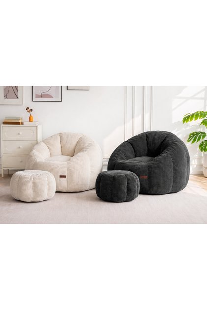 2 Li Set Ergonomik Yer Tipi TV Koltuğu Armut Puf Berjer 105x80 cm Modern Salon Balkon Koltuğu