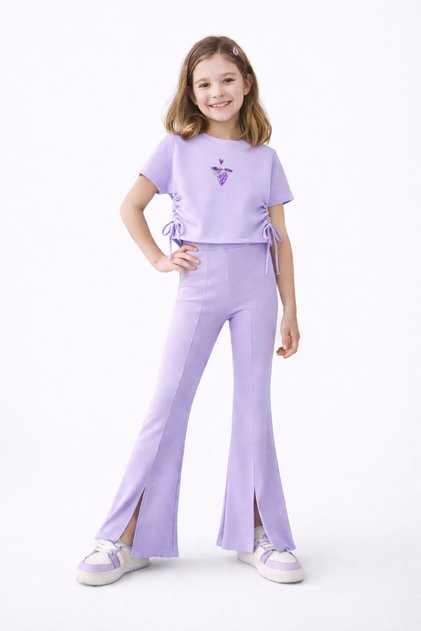 Eflatun Slit Leggings & Ruched T-Shirt Girls' Set