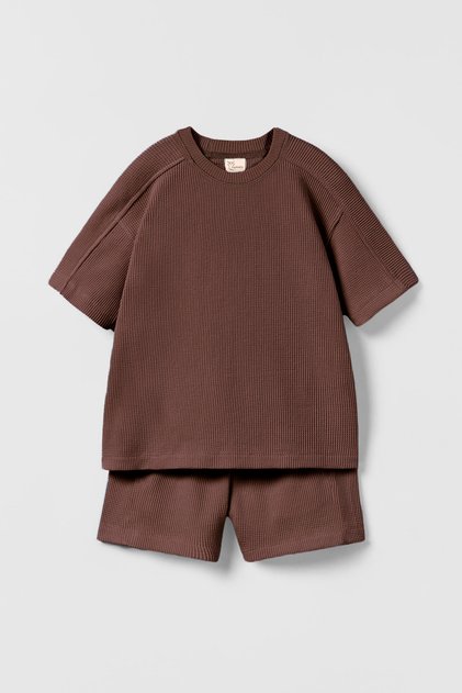 Coffee, Waffle Textured Shorts Children's Set Hb23990