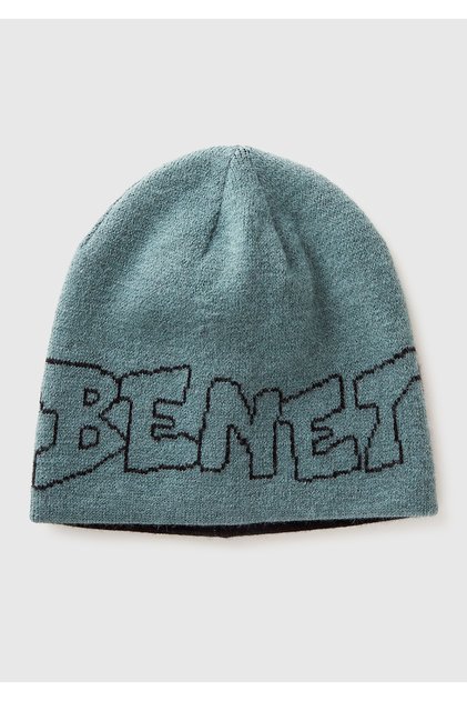 Boy's Grey-Green Mix Logo Embroidered Double-Sided Beanie