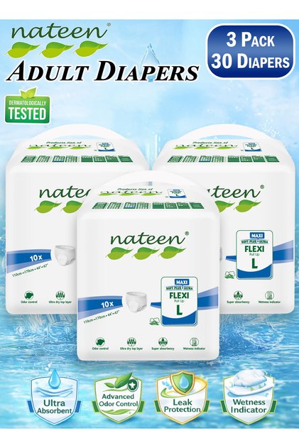 30 Count 3 Pack Flexi Maxi Adult Diapers Pants Night Time Pull Up Incontinence Underwear Men & Women