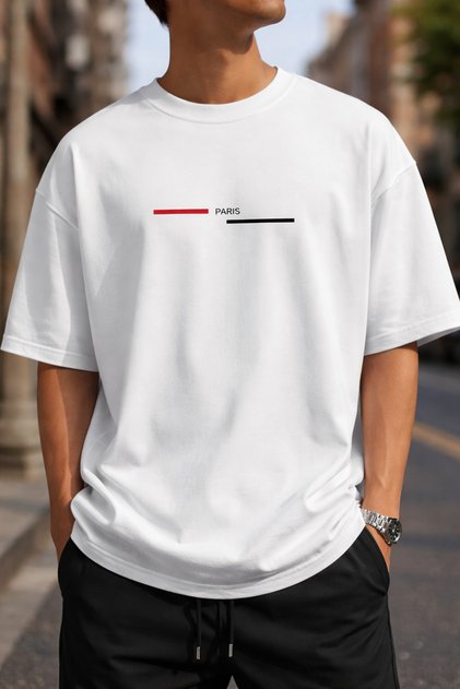 Unisex Paris Written Minimal Oversize T-Shirt 100% Cotton Casual Basic