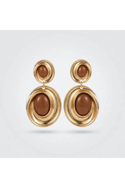 Xuping Spiral Vintage Dangle Earrings - Stylish Earrings with Brown Resin Stones and Non-Tarnishing Gold Frame