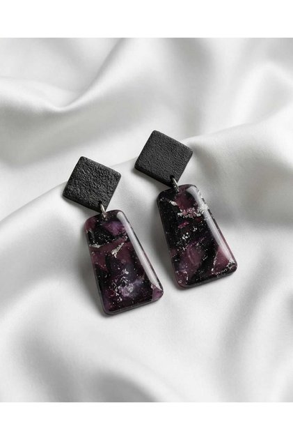 Galaxy Colorful Checkered Polymer Clay Handmade Nail Earrings (Stainless Steel Apparatus)