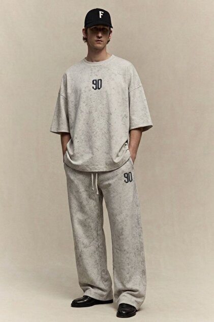 Erkek Oversize Tişört Eşofman Altı Takımı NinetyFade Ekru Yıkamalı – Premium Vintage Özel Kumaş