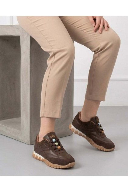 Kadın Bağcıklı Casual Sneaker Ayakkabı - Kahve