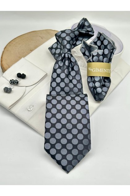 Black Polka Dot Classic Tie with Handkerchief