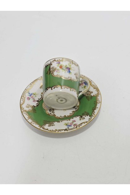 Floral Patterned Green Porcelain Coffee Cup Set