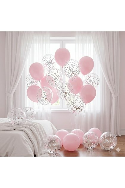 Pink Balloon Set of 20 Silver Confetti Transparent Balloons Birthday Party Decoration