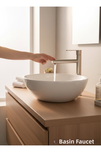 Matte Chrome Bowl Sink Faucet Slim Round Design Stain Resistant High Model Sink Fixture