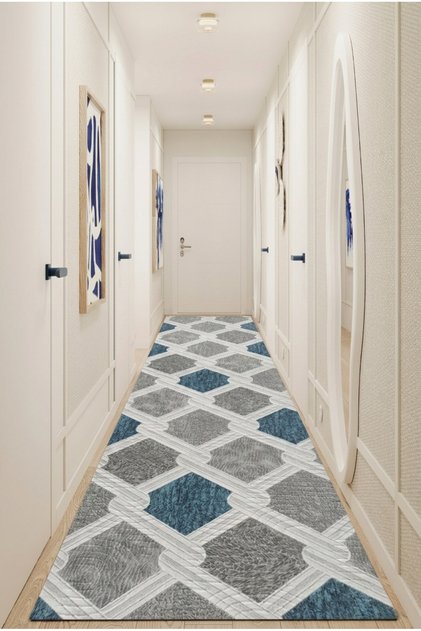 Non-Slip Based Carpet Runner Living Room Hallway Kitchen Bedroom Carpet 6011 Blue
