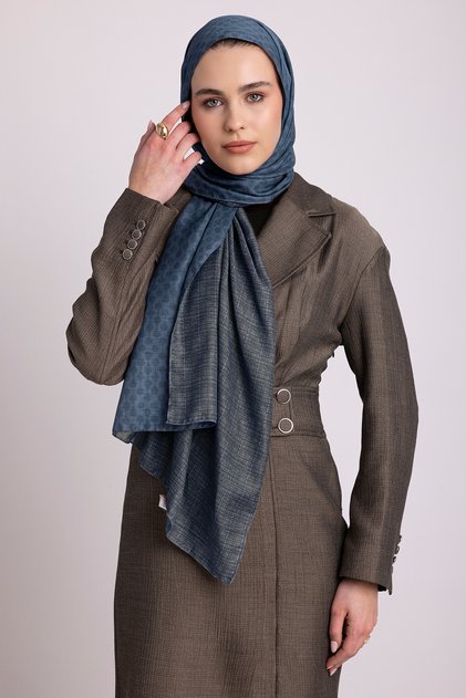 Katre-I Elegance Collection - Navy Blue Tile Double-Sided Shawl
