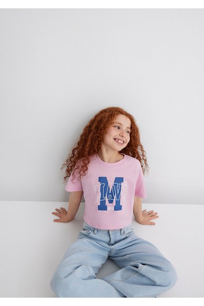 M Logo Printed Pink T-Shirt Loose Fit / Loose Relaxed Cut 7610276 -86953