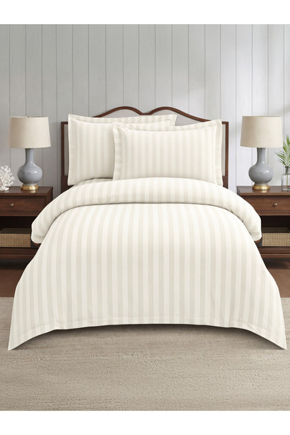 4-Piece Hotel Striped Duvet Cover Set, Queen Size 200x230 cm, Microfiber, Without Filler