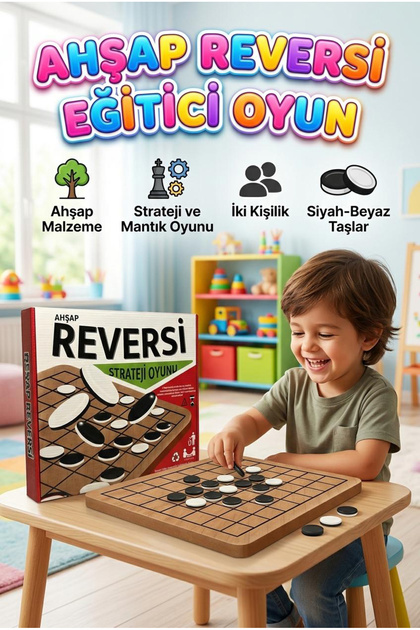 Wooden Reversi 2-Person Strategy and Intelligence-Enhancing Educational Toy Box Game
