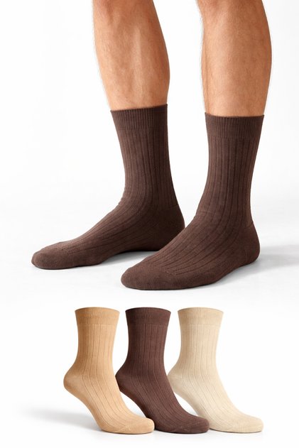 Men's Earth Colors Cotton Seamless 3-Piece Striped Socks Daily Stylish Premium Socks