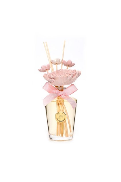 130 ml Pembe Çiçek Seramik Taş Bambu Çubuklu Garden Rose-Pudra Oda Kokusu