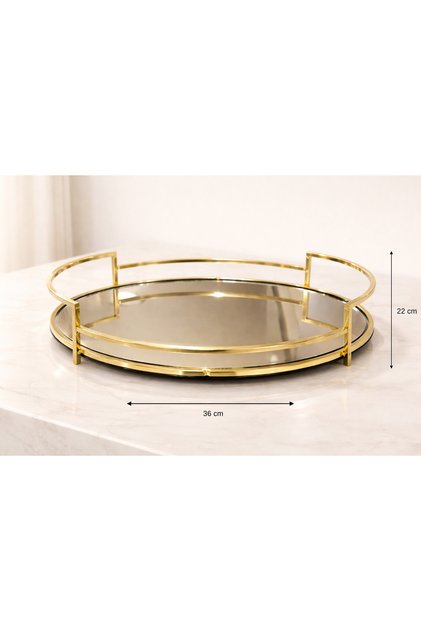 Oval Gold Aynalı Metal Tepsi 36x22 cm 1 Adet Şık Dekoratif Sunumluk