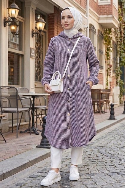 Stripe Detail Hooded Stamp Cap 1634 - Lilac