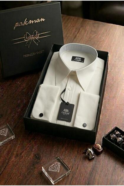 Kanada Slim Fit-Uzun Kol-İtalyan Mızrak Yaka-Duble Manşet Kol Düğmeli Cesur GÖMLEK