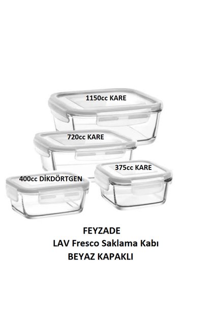 LAV Fresco Kilitli Cam Saklama Kabı Seti Beyaz Kapak 4 Adet