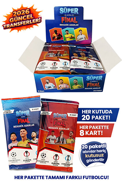süper final 2026 Yeni Mekanik Adamlar Futbolcu Kartları 20 Paket