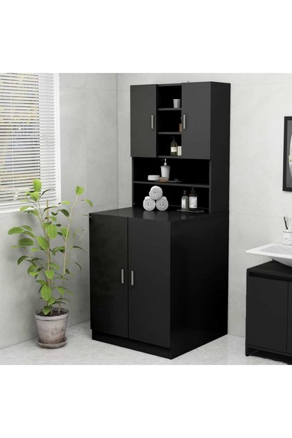 Washing Machine Cabinet Black 70.5x25.5x90 cm