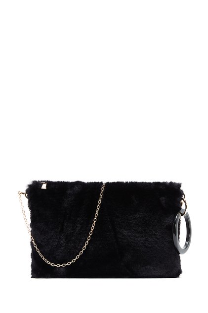Women's Black Chain Strap Plush Portfolio Bag 25Wbd2206Ph