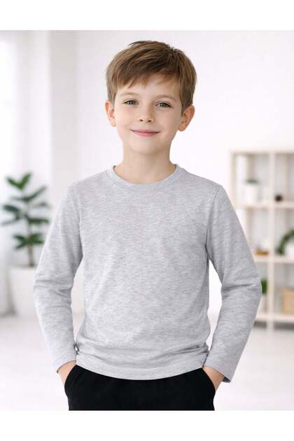 Basic Çocuk Gri Uzun Kol T-shirt