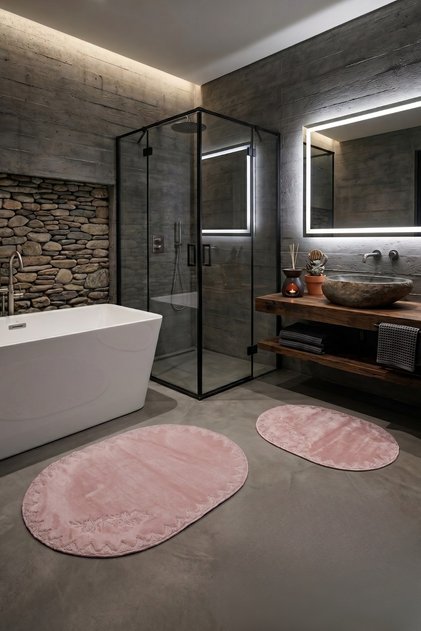 Mk Hometeks Damla 2-Piece Powder Bath Mat