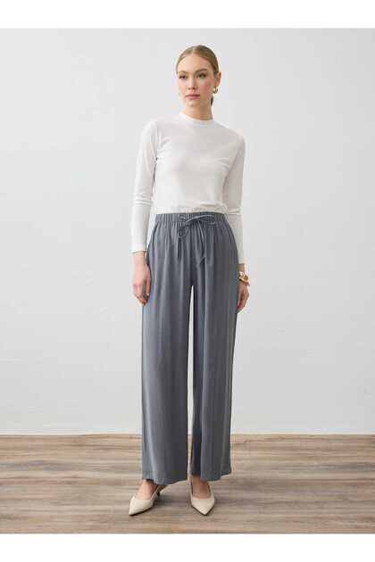 Modal Trousers with Rib Detail - Gray - Refka
