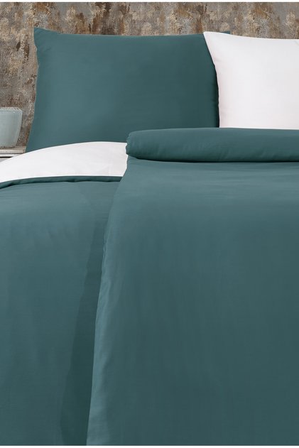 Satin 100% Cotton Single Duvet Cover Set Solid Color Petrol - Cream
