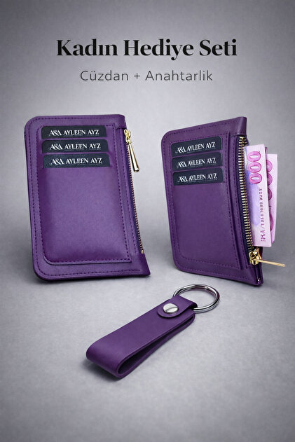 Women's Leather Zippered Card Holder Wallet Small Size