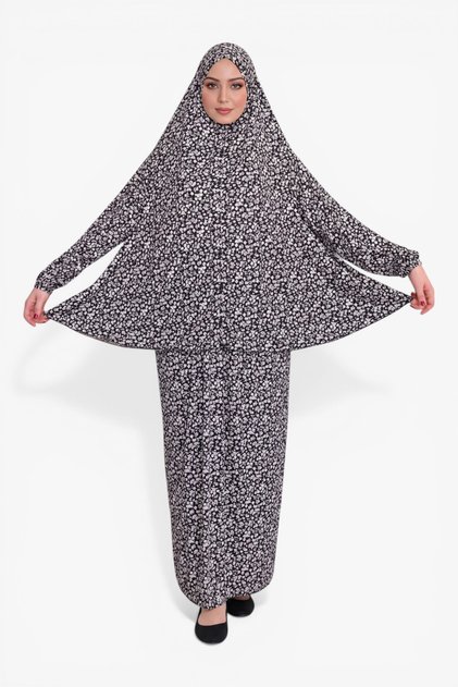 Namaz Elbisesi Jarse Desanli Two Piece Black