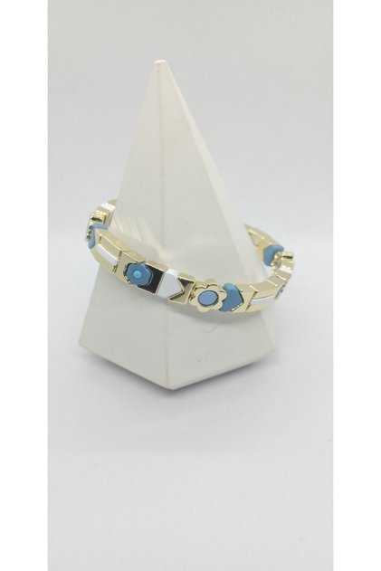 Gold Plate Blue-White Flower Pattern Rubber Bracelet