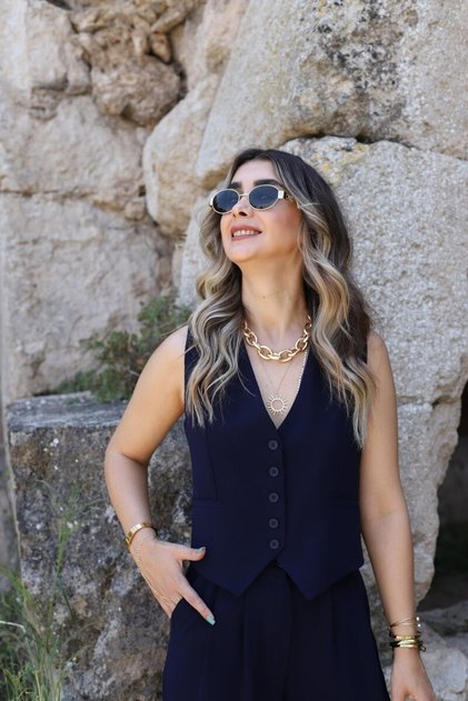 Navy blue five button vest