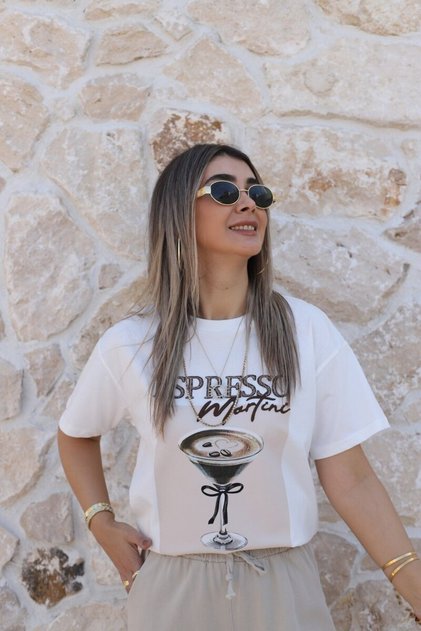Ecru Brown Cup Printed Tshirt