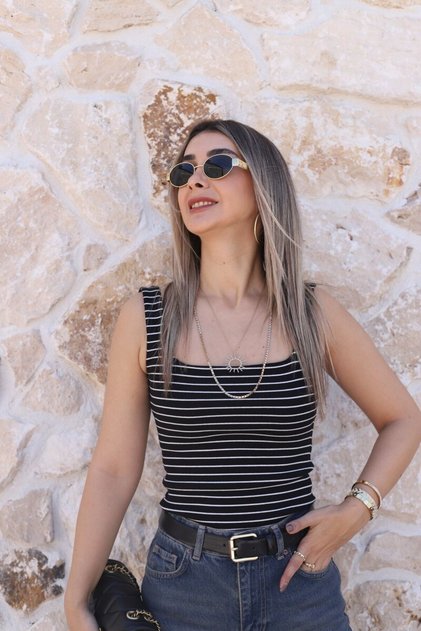 Black Striped Thick Strap Tank Top