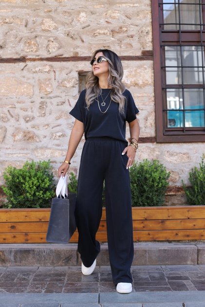 Smoked Modal Fabric T-shirt Trousers Set