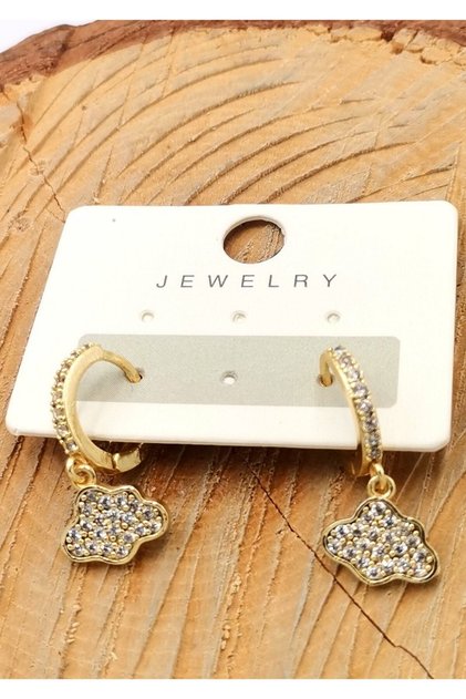 Gold Color Figured Triple Zircon Stone Luxury Earrings