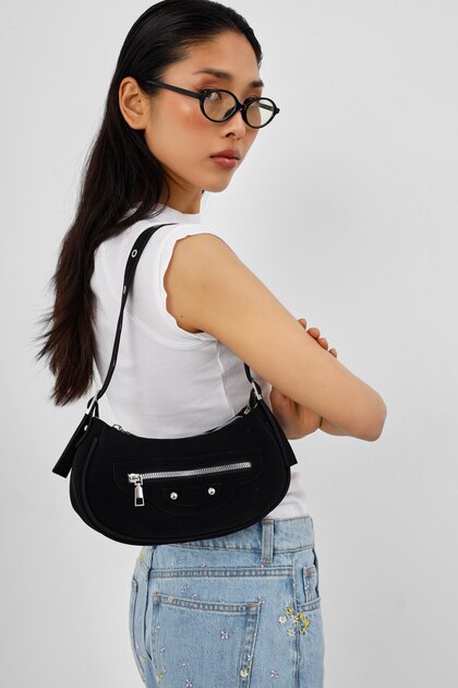 Sandy 90's retro baguette bag black