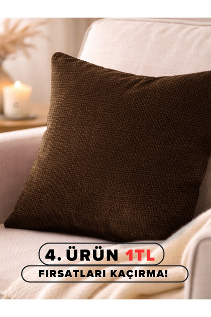 Kahverengi Keten Dokulu Şık Dekoratif Kırlent Kılıfı Gizli Fermuarlı Modern Salon Yastığı