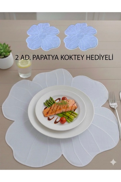 2 ADET Papatya Nakışlı Keten Amerikan Servis ÖZEL LEKE TUTMAZ KUMAŞ