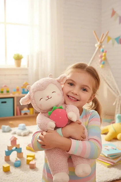 Miniso Lisanslı Çilekli Tembel Koyun Peluş Yumuşak Bebek 34 Cm